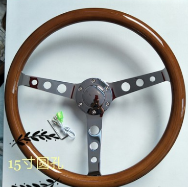 高档实木楠木改装车方向盘15寸圆孔复古电镀/380mm图2