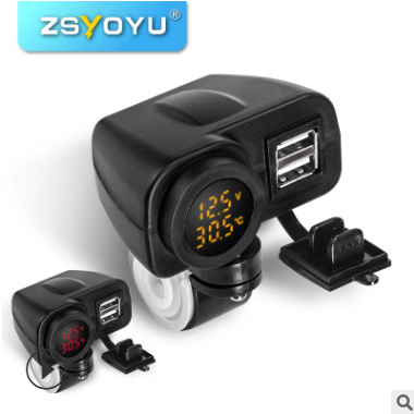 摩托车改装配件双usb带数显温度表防水快充12V24v通用手机充电器图2