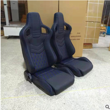 新款改装汽车座椅电竞椅单滑道黑色PVC蓝色格子镶条通用型赛车椅