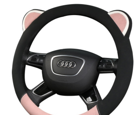 新款汽车方向盘套 亚麻翻毛碳纤皮 可爱萌兔女性卡通车把套 批发图3