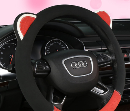 新款汽车方向盘套 亚麻翻毛碳纤皮 可爱萌兔女性卡通车把套 批发图2