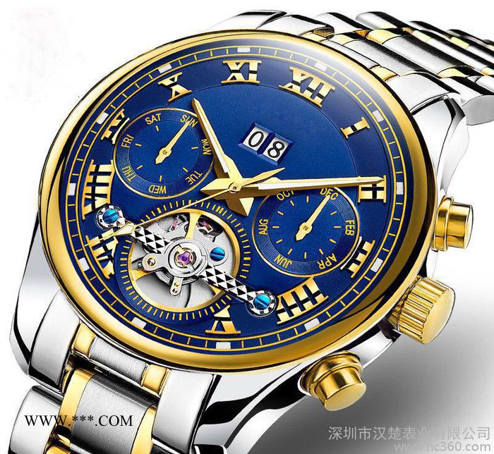 全自动机械表时尚陀飞轮腕表男士商务不锈钢手表多功能 上海机图3