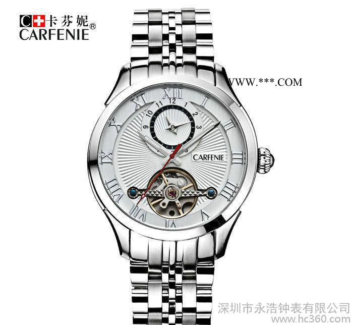 瑞士卡芬妮新款双时区显示防水镂空透底陀飞轮全自动机械手表男士图3