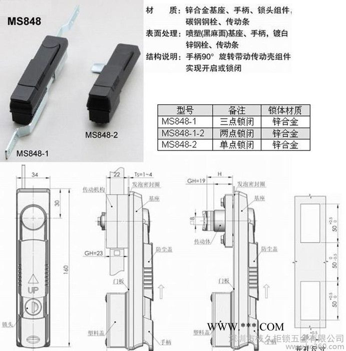 工业柜锁 开关柜锁 电柜门锁 连杆锁 MS848图3