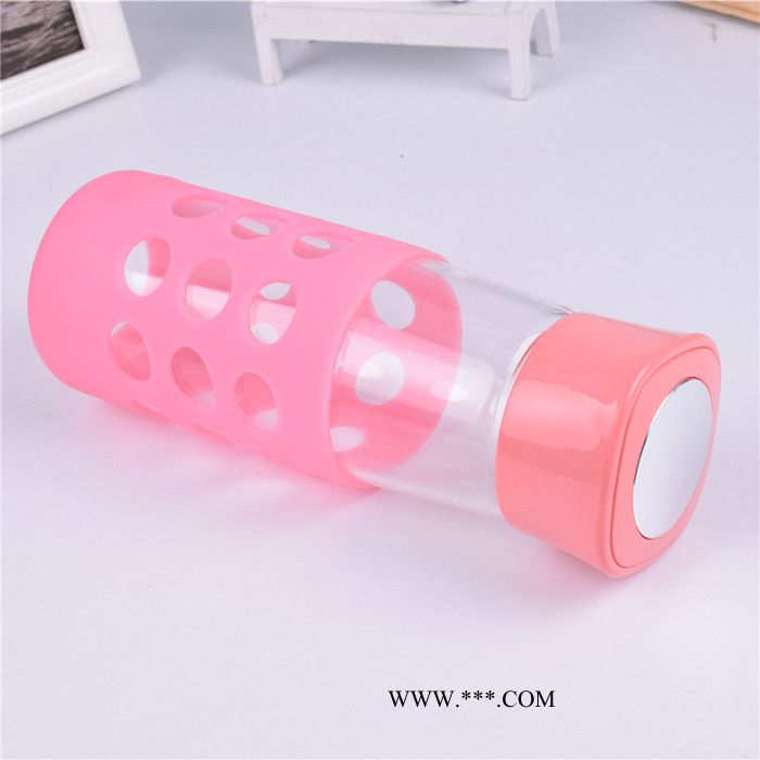 新品高硼硅玻璃水杯 带硅胶套隔热玻璃杯 8杯水喝水提醒功图2