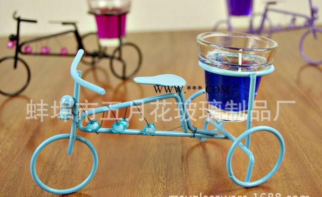 自行车蜡烛家居饰品 玻璃烛台 工厂定制 可喷色 彩色图2