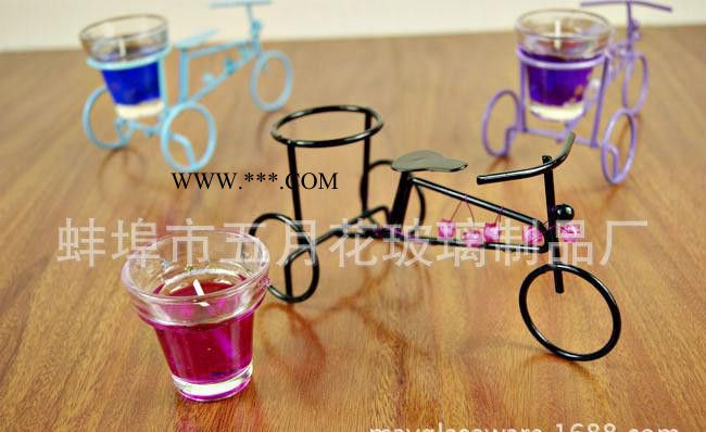 自行车蜡烛家居饰品 玻璃烛台 工厂定制 可喷色 彩色图3
