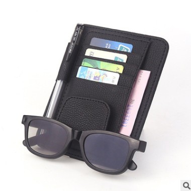 汽车皮纹车用遮阳板票据夹档眼镜夹卡片4色pu荔枝纹高速/加油卡图2