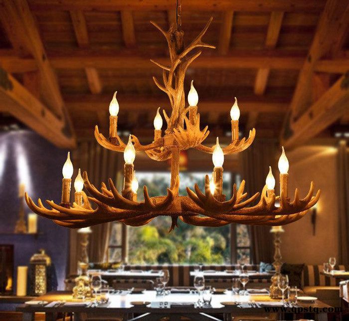 复古鹿角吊灯餐厅酒吧鹿角灯 吊灯创意个性美式乡村复古欧式吧台