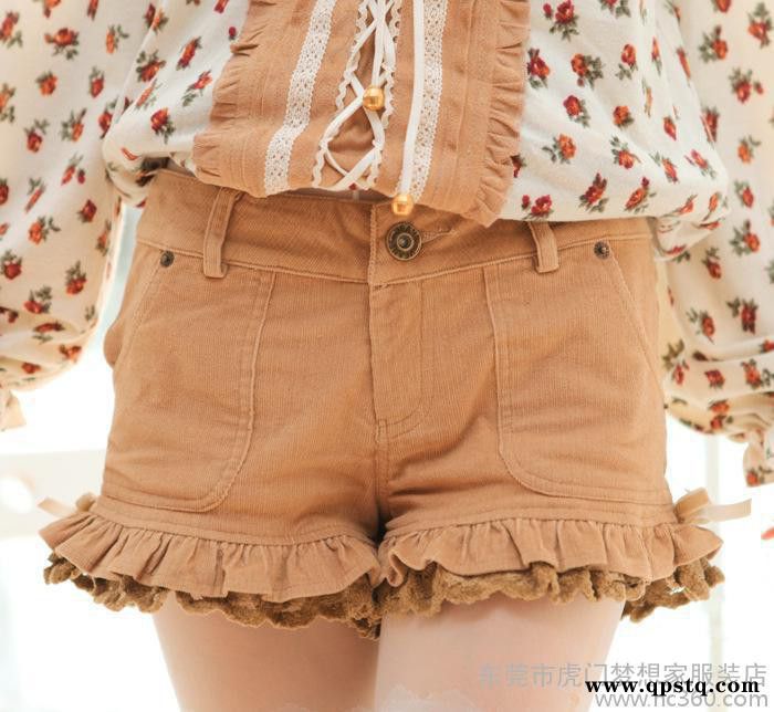 日系女装秋装新款LIZ LISA同款女裤 百搭微喇花边灯芯绒短裤9123图2