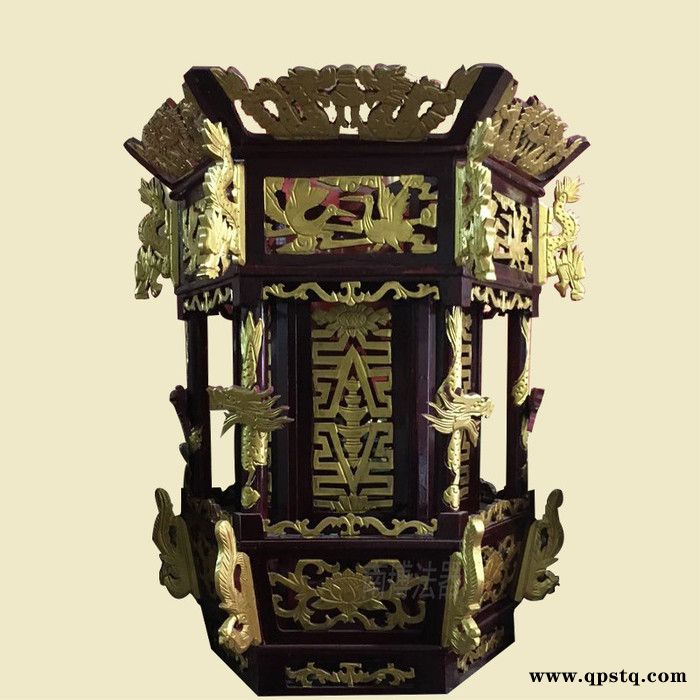 批发香樟木仿红木精雕琉璃灯寺院大殿六角八角灯祠堂神主牌位供应图5