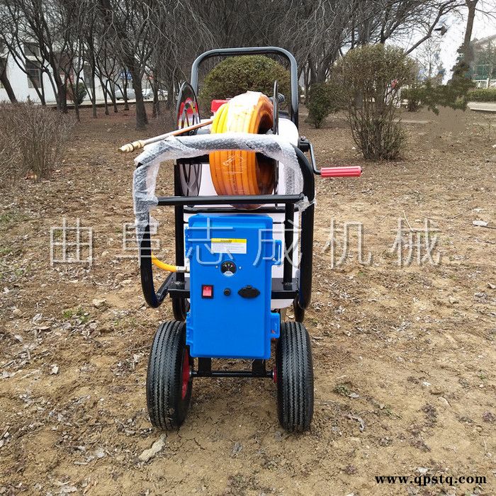 大棚卷管高压远射程消毒洒水车厂家蓄电池推车式电动打药机图3