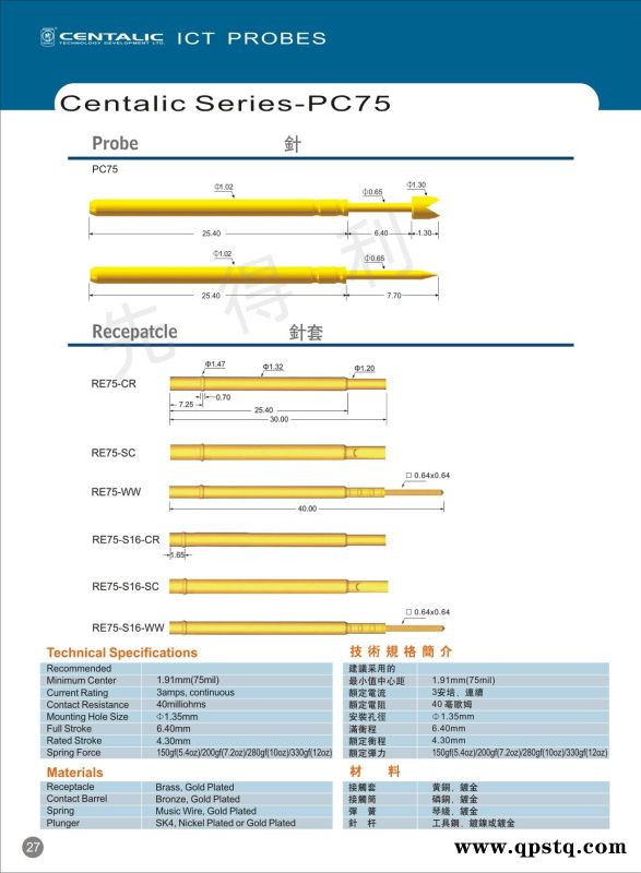 ICT测试探针厂家直销先得利PC75系列弹簧测试探针图2