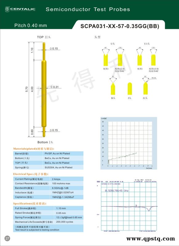 先得利BGA双头探针031系列5.7mm弹簧测试探针图2