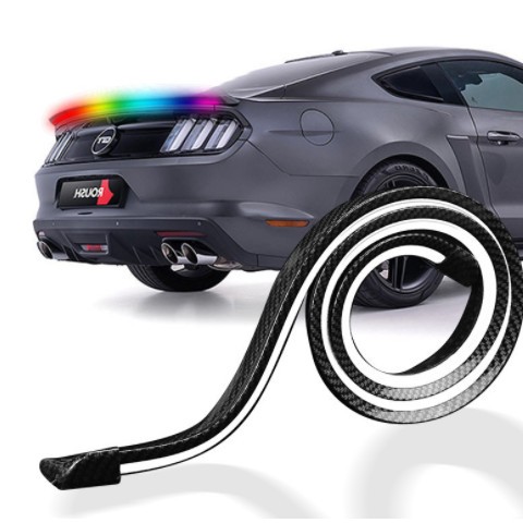 新款 碳纤维尾翼灯汽车改装通用贯穿式尾灯LED流光转向高位刹车灯图3